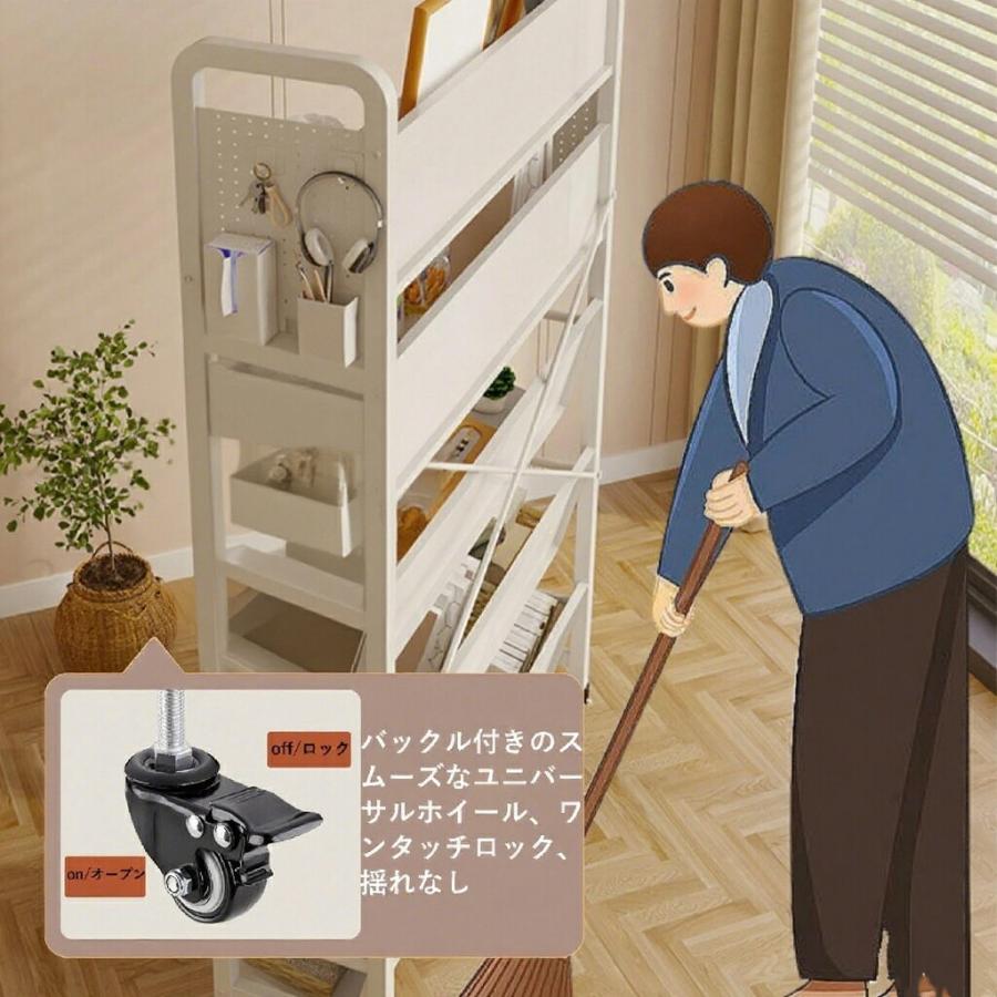 本棚 スリム 本棚 おしゃれ 棚 ラック 本棚 有孔ボードのデザイン キャスター付き 幅70cm/90cm 奥行28.5cm 本棚 大容量 スリム おしゃれ キャスター付き ワゴン_2