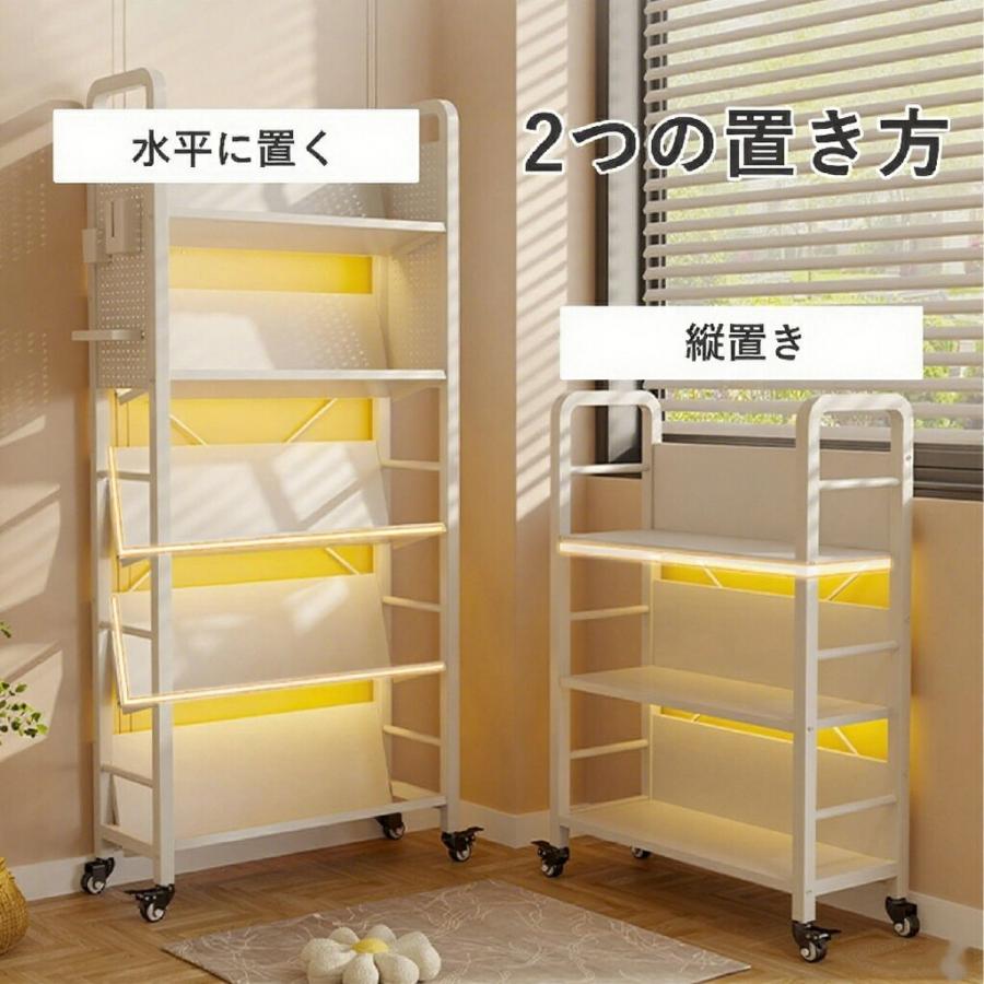 本棚 スリム 本棚 おしゃれ 棚 ラック 本棚 有孔ボードのデザイン キャスター付き 幅70cm/90cm 奥行28.5cm 本棚 大容量 スリム おしゃれ キャスター付き ワゴン_4