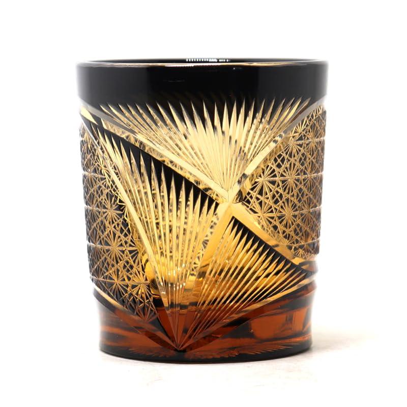 切子 菊柄?鳥羽 高級グラス 冷酒杯 手作りワインセット ロックグラス ビールウイスキーグラス 250ml (黒)_11