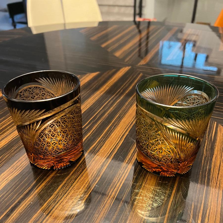 切子 菊柄?鳥羽 高級グラス 冷酒杯 手作りワインセット ロックグラス ビールウイスキーグラス 250ml (黒)_16