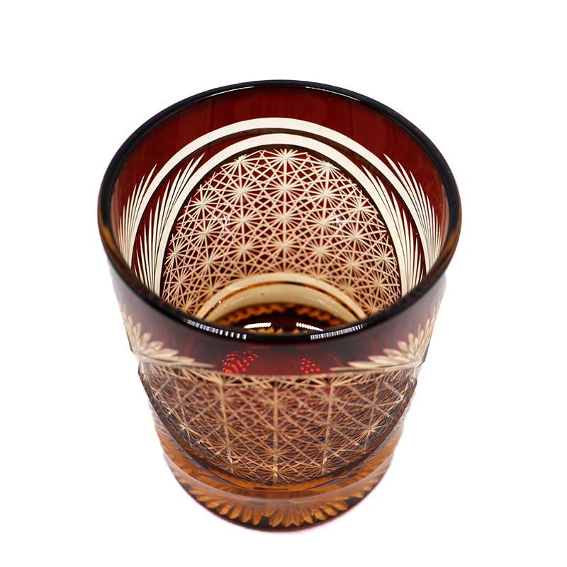 切子 菊柄?鳥羽 高級グラス 冷酒杯 手作りワインセット ロックグラス ビールウイスキーグラス 250ml (黒)_19