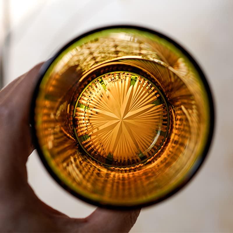 切子 菊柄?鳥羽 高級グラス 冷酒杯 手作りワインセット ロックグラス ビールウイスキーグラス 250ml (黒)_2