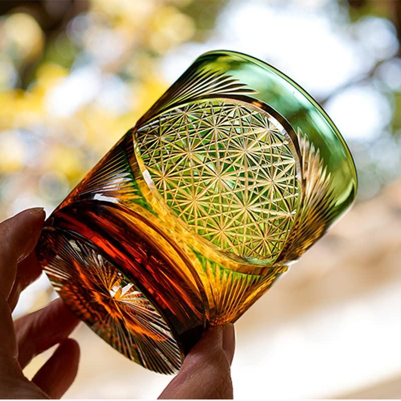切子 菊柄?鳥羽 高級グラス 冷酒杯 手作りワインセット ロックグラス ビールウイスキーグラス 250ml (黒)_3