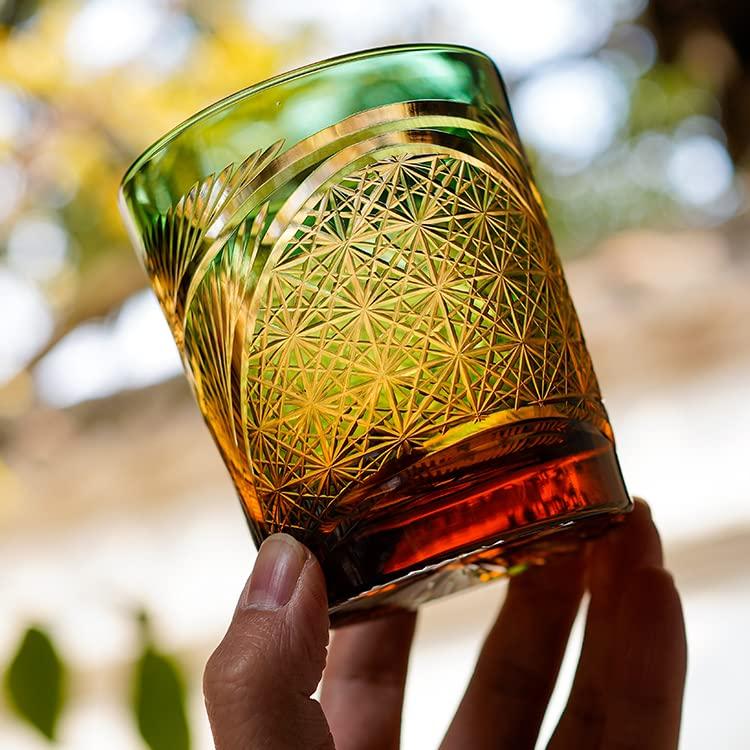 切子 菊柄?鳥羽 高級グラス 冷酒杯 手作りワインセット ロックグラス ビールウイスキーグラス 250ml (黒)_4