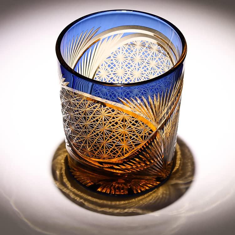 切子 菊柄?鳥羽 高級グラス 冷酒杯 手作りワインセット ロックグラス ビールウイスキーグラス 250ml (黒)_7