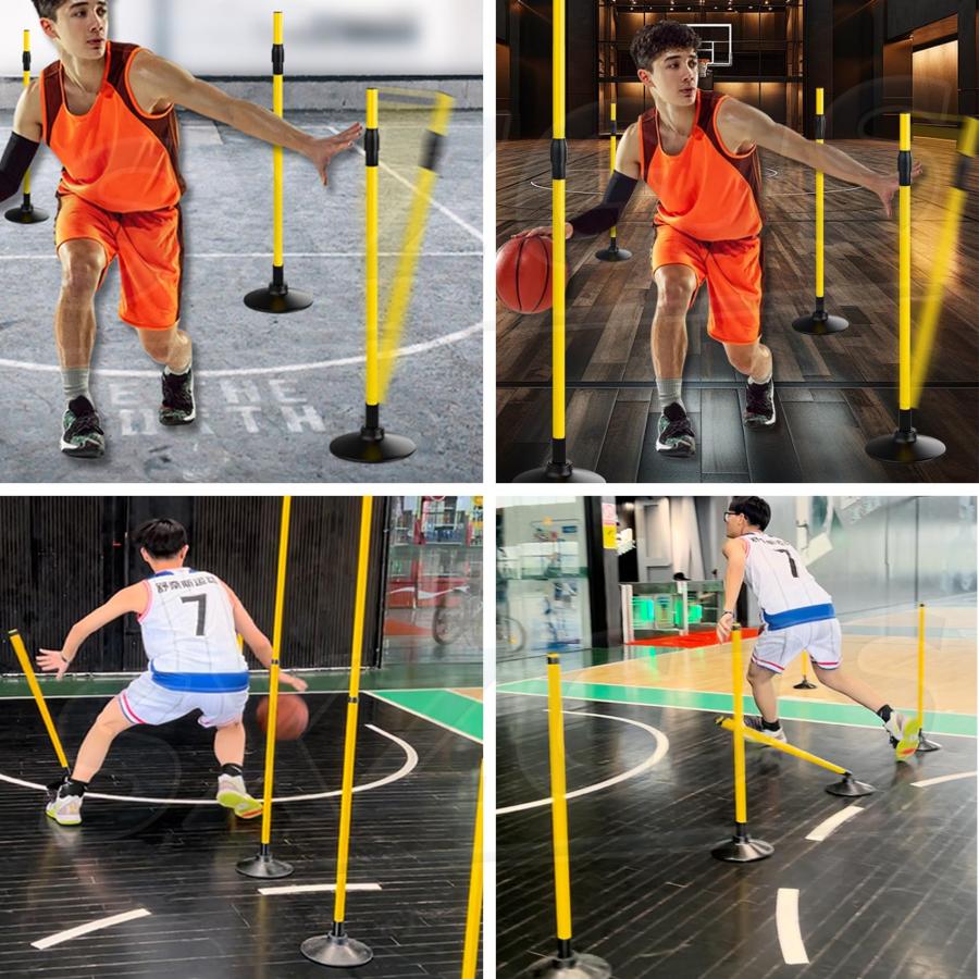 バスケ 練習 トレーニングポール 6PCS 障害物を避ける 伸縮ポール 自動リバウンド 自重あり タンブラー サッカー 練習 トレーニング グッズ アジリティ フレキハの画像