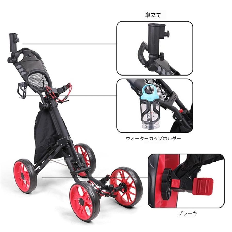 新登場メンズゴルフカート ゴルフプッシュプルカートゴルフ バッグ キャリー ボール クラブ 折り畳み式カート アルミ合金製ハンドブレーキとドリンクホルダー付_2
