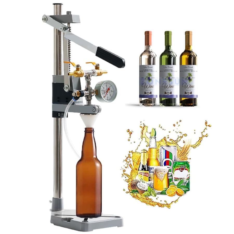 ビールボトル充填機手動逆圧ボトルフィラー、圧力計と排気バルブ付きワイン飲料消泡充填機、10-50mm充填ボトル口、液体充填ツールの画像