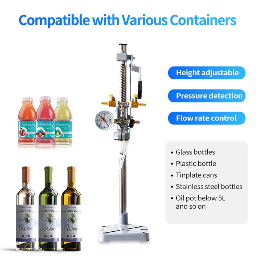 ビールボトル充填機手動逆圧ボトルフィラー、圧力計と排気バルブ付きワイン飲料消泡充填機、10-50mm充填ボトル口、液体充填ツールの画像