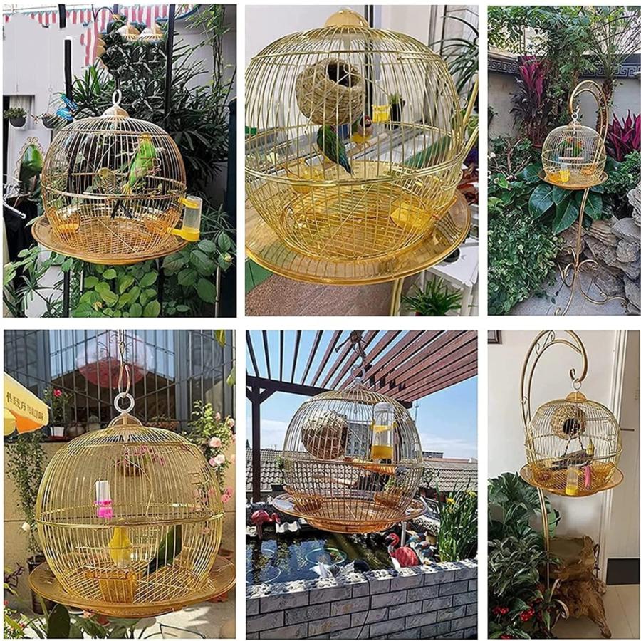 鳥かご 鳥ケージ 豪華ケージ バードケージ バードパレス インコ オウムケージ オカメ セキセイ ボタン 文鳥 キンカチョウ 中小型鳥向き  38×38cm ゴールドの画像