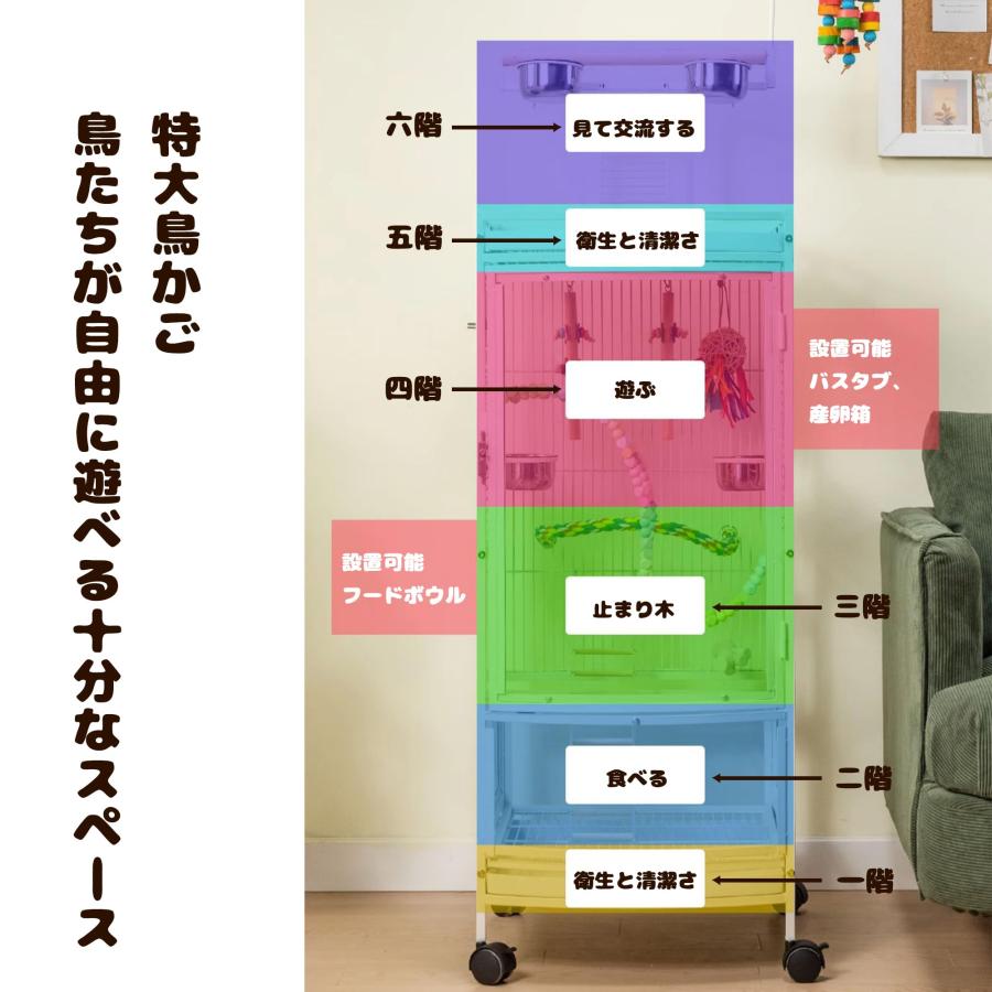46*51*138CM特大サイズ鳥かご 鳥 ケージ前面には超透明な透明アクリルを使用(保護フィルム付き) トップはオーナーとのゼロ距離インタラクションを可能にします_1