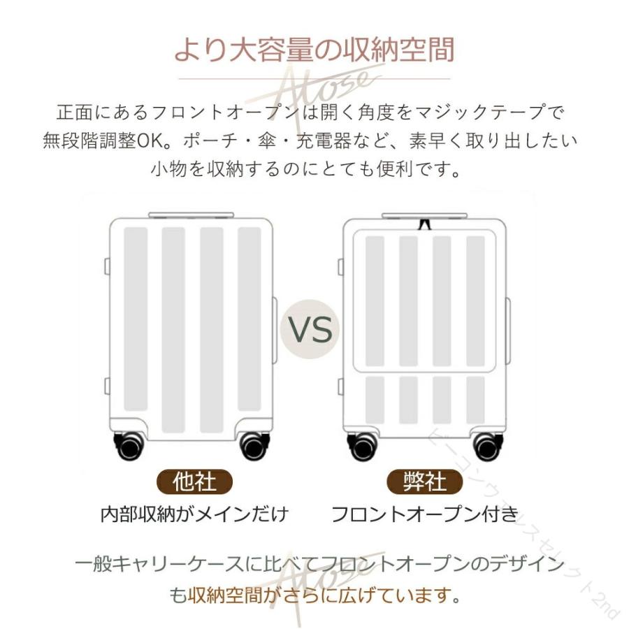 スーツケース ストッパー付き 機内持ち込み S M サイズ フロントオープン 軽い カップホルダー type-C USBポート付き 2泊3日 大きい 大容量 静音 丈夫 |  | 09