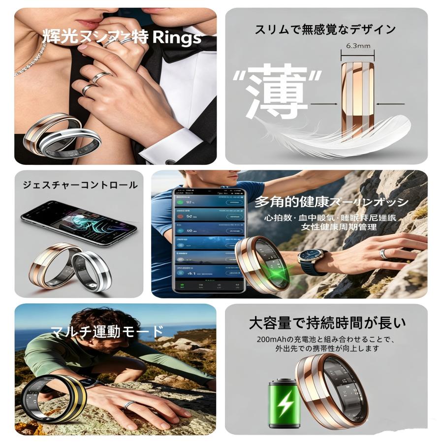 【敬老の日】スマートリング 健康管理 日本製センサー心拍数 血中酸素 睡眠 実用的 IP68M防水 Android/iPhone対応 全7サイズ プレゼント 敬老の日 |  | 04
