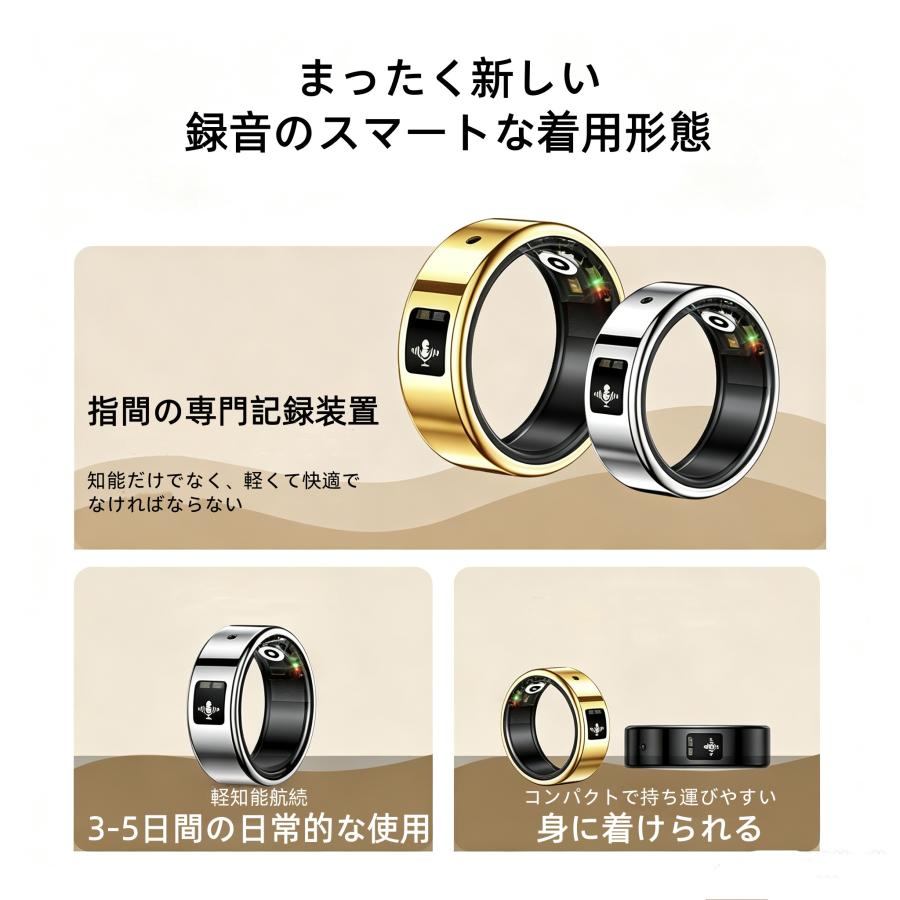 【録音機能付き】スマートリング 健康管理 日本製センサー心拍数 血中酸素 録音 歩数計 睡眠 翻訳 実用的 IP68M防水 Android/iPhone対応 全7サイズ プレゼント |  | 14