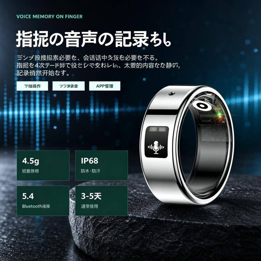 【録音機能付き】スマートリング 健康管理 日本製センサー心拍数 血中酸素 録音 歩数計 睡眠 翻訳 実用的 IP68M防水 Android/iPhone対応 全7サイズ プレゼント |  | 04