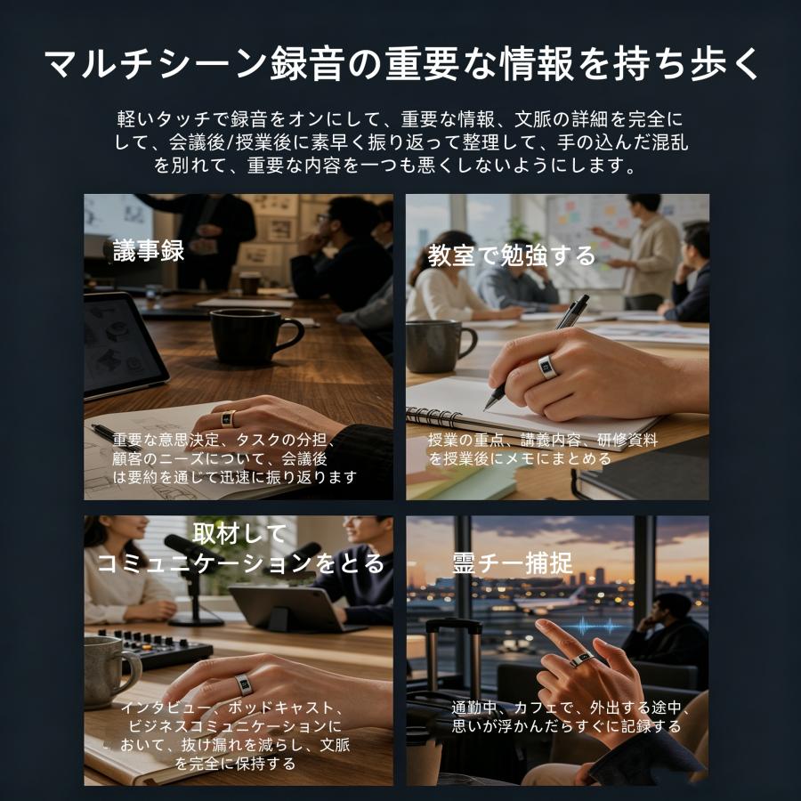 【録音機能付き】スマートリング 健康管理 日本製センサー心拍数 血中酸素 録音 歩数計 睡眠 翻訳 実用的 IP68M防水 Android/iPhone対応 全7サイズ プレゼント |  | 06
