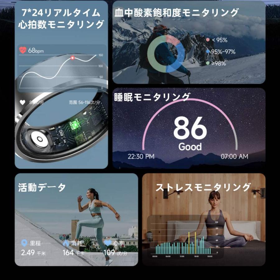 【敬老の日】スマートリング 健康管理 日本製センサー心拍数 血中酸素 睡眠 実用的 IP68M防水 Android/iPhone対応 全6サイズ プレゼント 敬老の日 |  | 10