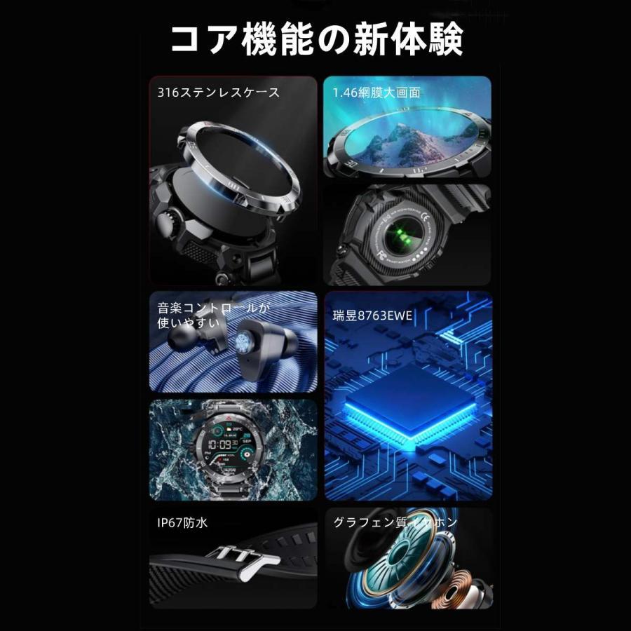 【TWS BLEヘッドセット】スマートウォッチ 日本製センサー 通話機能 血圧 血中酸素 心拍数 健康測定メンズ レディース 大画面 高精度 検測 防水 敬老の日 日本語 |  | 03