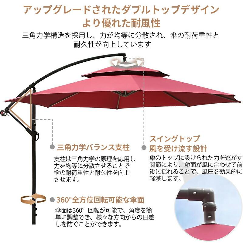 パラソル ガーデンパラソル 大型 風に強い 二層式 (約)直径270/300cm