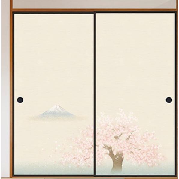 ふすま紙 2枚組 セット 織物 丈夫 shin-001 襖紙 桜に富士 富士山 桜柄