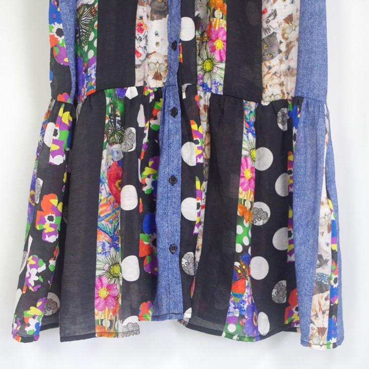 ScoLar（スカラー） パッチワーク風ワンピース 総柄 花柄 ネコ ドット