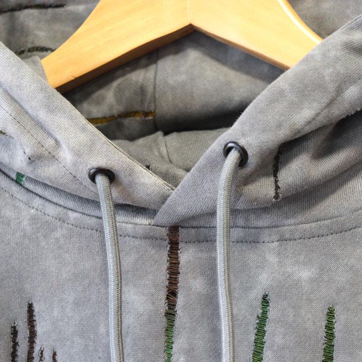 MMMM エムエムエムエム フレンチテリーダメージパーカー 裏毛 フード付き ラグランスリーブ メッシュ グラデーション タイダイ柄 かっこいい おしゃれ 個性的 | MMMM | 03