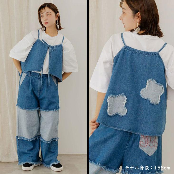 ScoLar（スカラー） 花アップリケデニムビスチェ リメイク風 パッチ