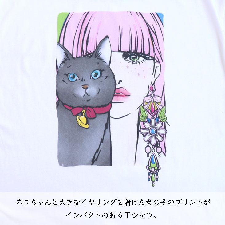 【scolar】スカラーちゃん×ネコレーシング風BZ ScoLar（スカラー） レース切替Tシャツ ネコと女の子の自撮り柄