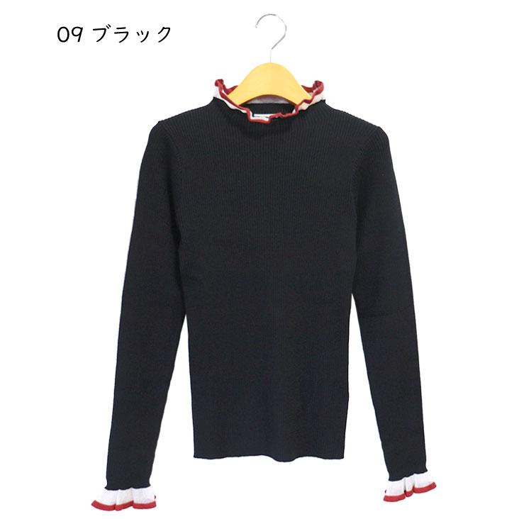 ScoLar スカラー シアー×ニット 切替トップス ひらひら フリル 華やか かわいい 長袖 女性 レディース おしゃれ 個性的 上品 トップス インナー シンプル 秋冬 | ScoLar | 02