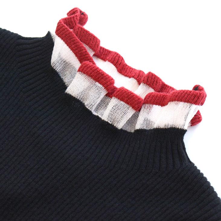 ScoLar スカラー シアー×ニット 切替トップス ひらひら フリル 華やか かわいい 長袖 女性 レディース おしゃれ 個性的 上品 トップス インナー シンプル 秋冬 | ScoLar | 06