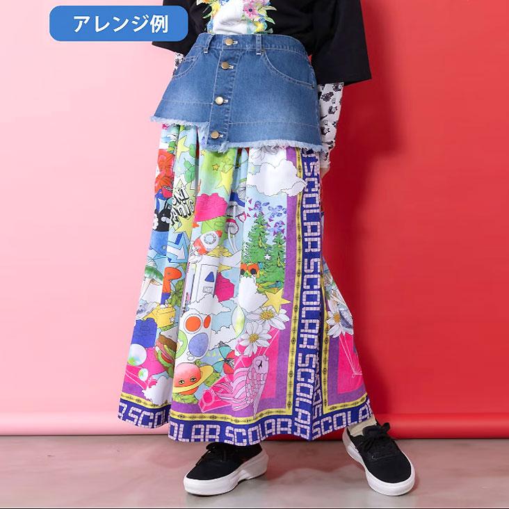 ScoLar（スカラー） デニム×パッチワーク風 異素材切替2wayスカート