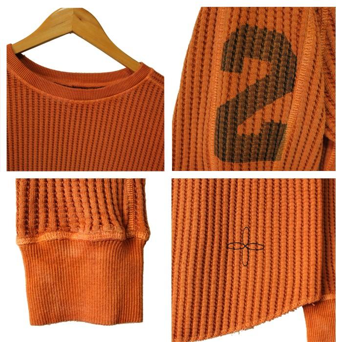 NUMERODUE ヌメロデゥエ ロングＴシャツ ビッグワッフル サーマルカットソー ワッフル 長袖 ロンＴ ベージュ オレンジ メンズ made in JAPAN 日本製 | ヌメロ ウーノ | 03