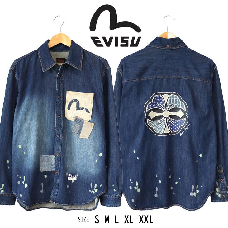 EVISU（エヴィス） 刺し子家紋 デニムシャツ 長袖 リラックスフィット