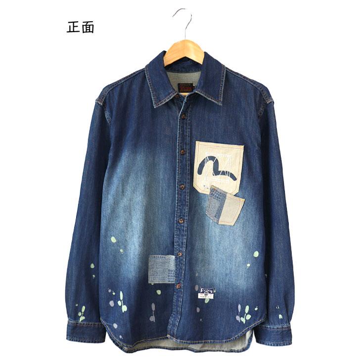 EVISU（エヴィス） 刺し子家紋 デニムシャツ 長袖 リラックスフィット