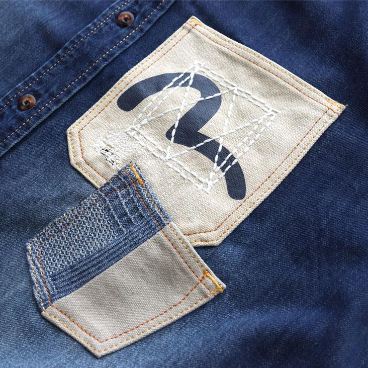 EVISU（エヴィス） 刺し子家紋 デニムシャツ 長袖 リラックスフィット