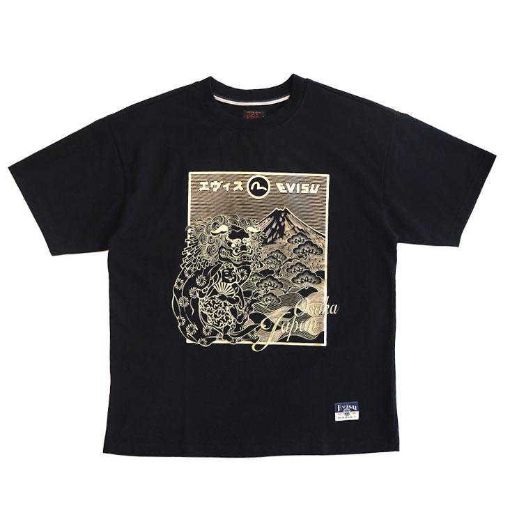 EVISU（エヴィス） リラックスフィット Tシャツ 獅子舞と山刺繍 仏頭