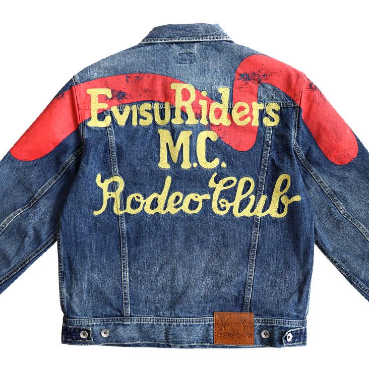 EVISU エヴィス ライダース デニムジャケット ジージャン Gジャン リバースカモメ 刺繍 ステッチ ヴィンテージ感 色落ち 古着風 かっこいい トレンド 長袖の画像