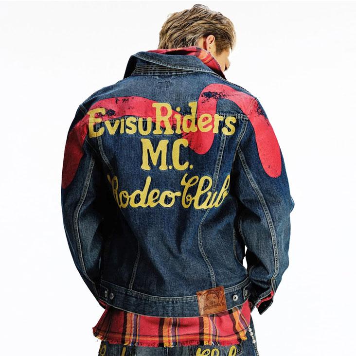 EVISU エヴィス ライダース デニムジャケット ジージャン Gジャン リバースカモメ 刺繍 ステッチ ヴィンテージ感 色落ち 古着風 かっこいい トレンド 長袖の画像