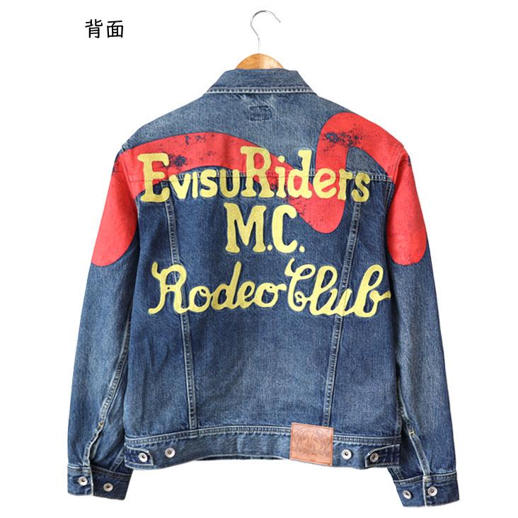 EVISU エヴィス ライダース デニムジャケット ジージャン Gジャン リバースカモメ 刺繍 ステッチ ヴィンテージ感 色落ち 古着風 かっこいい トレンド 長袖の画像