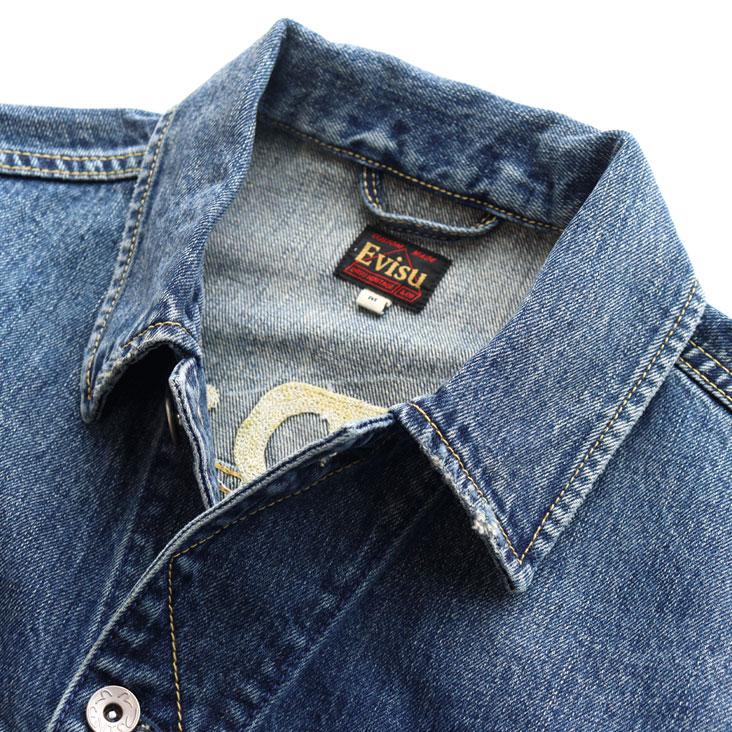 EVISU エヴィス ライダース デニムジャケット ジージャン Gジャン リバースカモメ 刺繍 ステッチ ヴィンテージ感 色落ち 古着風 かっこいい トレンド 長袖の画像