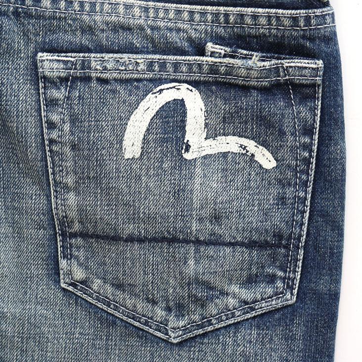 EVISU エヴィス レギュラーフィット ジーンズ 手描きプリント #2020 ボタンフライ ダメージ パッチワーク かっこいい トレンド ズボン 個性的 芸術的 赤耳の画像