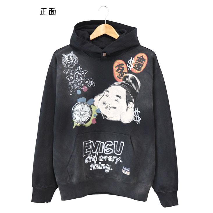 【希少】EVISU ジップアップパーカー　家紋　南無阿弥陀仏　黒　金 EVISU（エヴィス） フーディ 仏頭プリント 恵比寿プリント パーカー