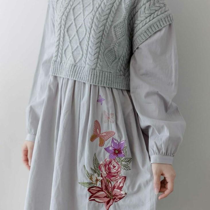 ScoLar（スカラー） iS ScoLar イズ ニット×布帛刺繍チュニック プル