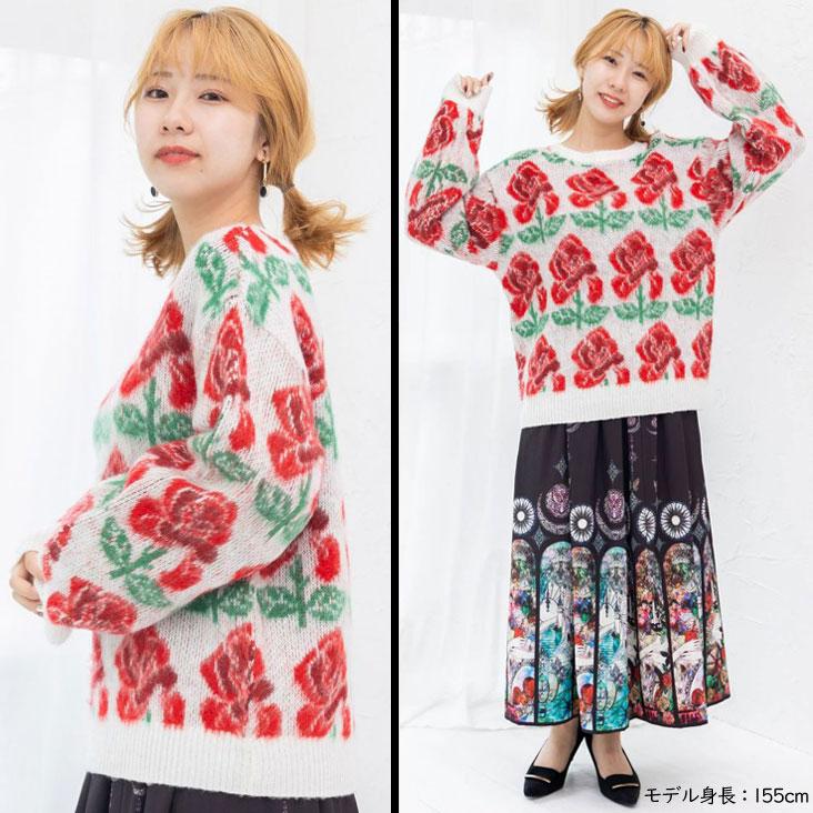 iS ScoLar（イズスカラー） バラジャガードニットプルオーバー 花 総柄