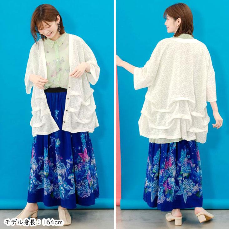 iS ScoLar（イズスカラー） 花ジャガードカーディガン タック透け感 