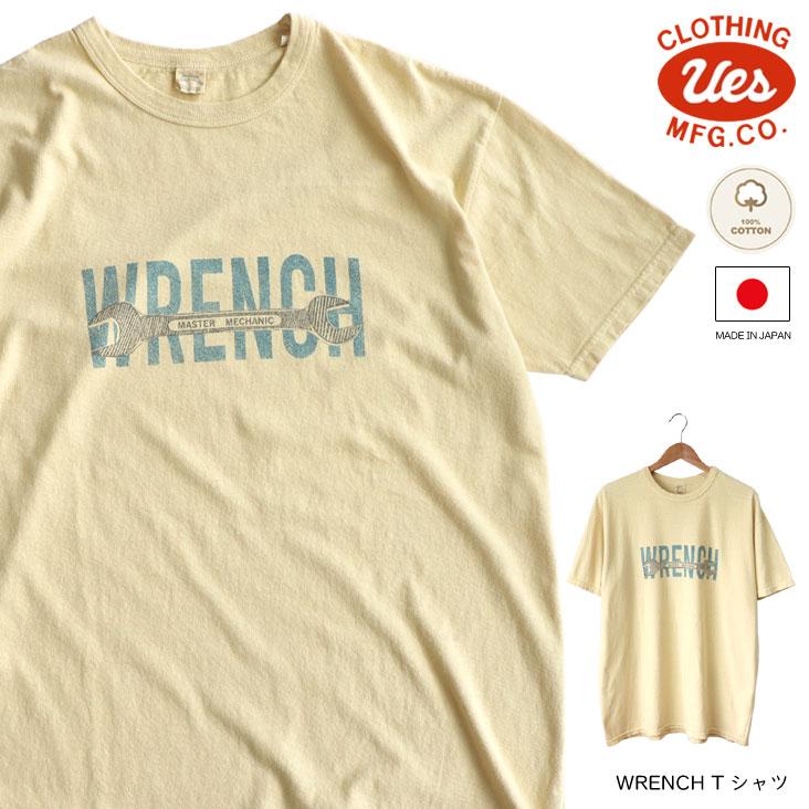UES ウエス WRENCH Tシャツ 半袖Tシャツ made in JAPAN 日本製 工具 レンチ スパナ 染み込みプリント 色褪せ ビンテージ感 レトロ 古着風 アメカジ 綿100％ | UES