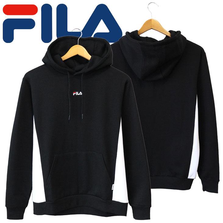 FILA（フィラ） プルパーカー 裏起毛 ロゴ 刺繍 切替 長袖 薄手 春 秋