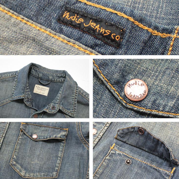 デニムシャツ メンズ ヌーディージーンズ 男性 Nudie Jeans JONIS SHIMMERING DENIM B26 長袖 カジュアル 人気  ブランド 47161-3004