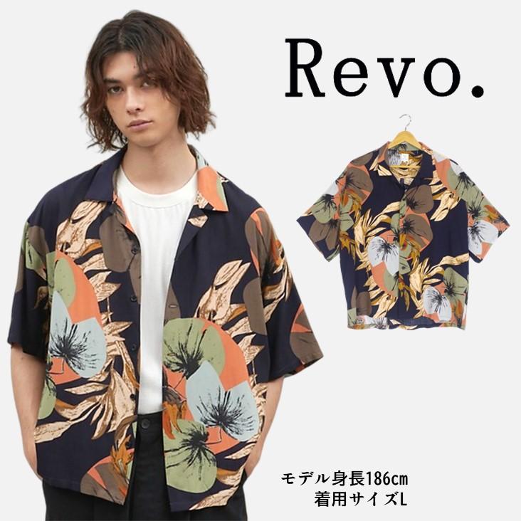 Revo. レヴォ メンズ 半袖 柄シャツ ボタニカルパターン レトロ
