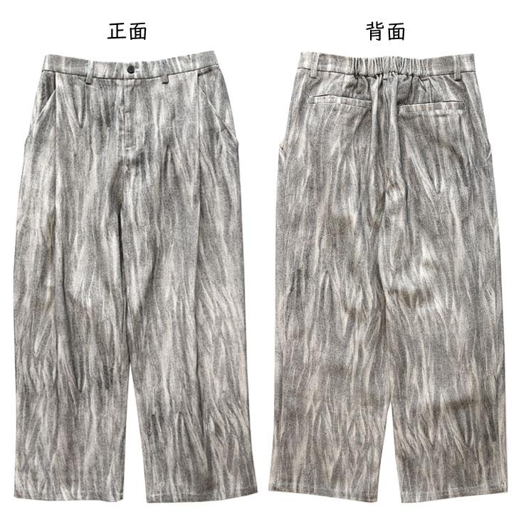 Revo. レヴォ タックパンツ 擦れプリント ツイルパンツ 綿100